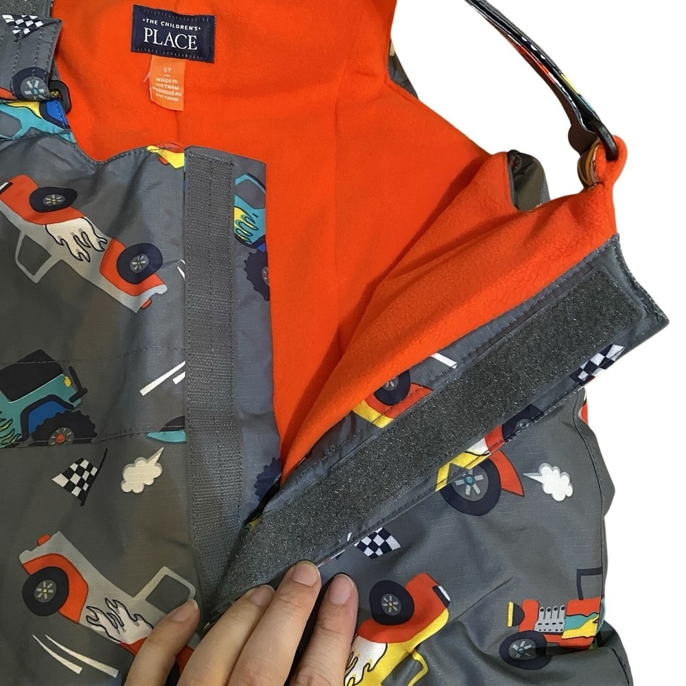 Children's Place Boys Race car Snow Bib Overalls Size 5t Ski Pants Winter - Picture 3 of 4